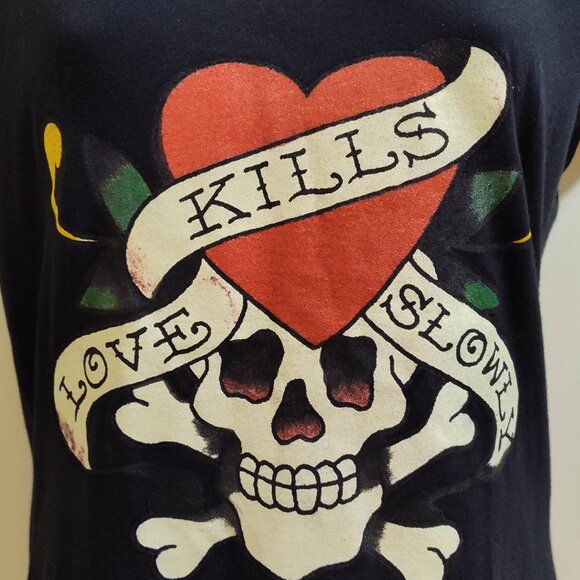 Ed Hardy Black Tee Love Kills Slowly Embroidered Logo Name Size Large NWOT - Picture 7 of 8